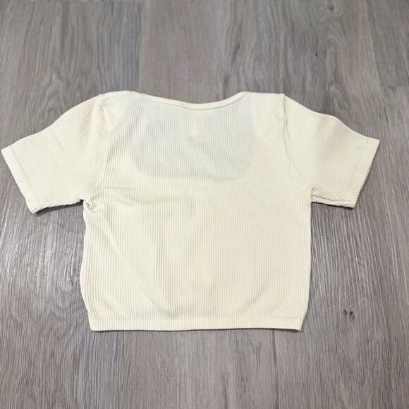 Revamped Cream Ribbed Cropped Tee - Picture 2 of 3